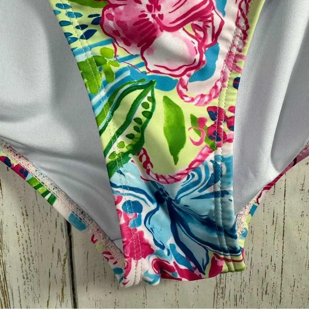 Stella Parker Womens Floral Ruched Bikini Botton High Rise Summer Beach Vibrant